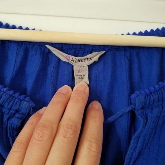 Athleta Calico Tunic Cerulean Tie Front Tassel Top - Picture 4 of 8